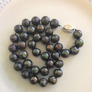 11mm Iridescent Tahitian Pearl Strand Sterling Silver